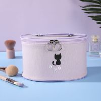 化妆包便携防水大容量化妆袋少女心洗漱包简约收纳盒|紫色猫咪(布) 21.5*16*13.5