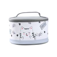 化妆包便携防水大容量化妆袋少女心洗漱包简约收纳盒|灰色holle猫咪(皮) 20.5*15*12.5