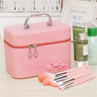 简约大小号化妆包化妆箱大容量包旅行化妆品手提包收纳洗漱包|牛奶粉粉蝴蝶结小号