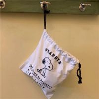 ins简约自制卡通史努比收纳袋抽绳束口学生旅行化妆包储物袋子|史努比英文抽绳袋