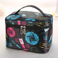 化妆包大容量随身手提洗漱包旅行收纳盒小可爱韩版化妆包|大号蓝色玫瑰花