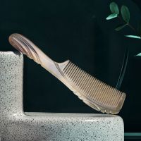 家用牛角梳子女学生古风梳头发器防静电脱发男士梳|牛角-花艺梳-双面雕刻-17cm 自用简装