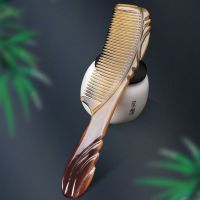 家用牛角梳子女学生古风梳头发器防静电脱发男士梳|牛角-花艺梳-双面雕刻-19cm 送人礼盒装