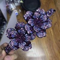 同款苞头顶夹日韩水钻发夹头花发圈成人饰品丸子头盘发马尾扣|牡丹花丸子头深浅紫[大号]