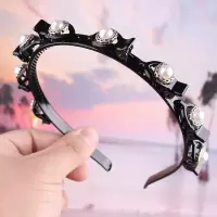 水钻发夹发卡宽边甜美淑女防滑头箍洗脸发卡头箍可爱成人发夹|米白色小珍夹子发箍