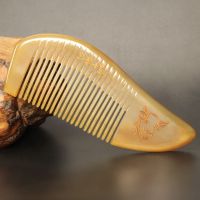牛角梳子长直发卷发梳子女家用十二生肖雕刻花牛角梳女送礼|牛角梳生肖牛