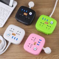 大功率USB插座多功能排插带线插板延长线插排智能接线板电源面板 方14孔+蓝光3U(颜色随机) *短线型