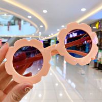 儿童太阳镜可爱宝宝墨镜小孩防紫外线男女童潮时尚卡通玩具眼镜 3#太阳花橘粉