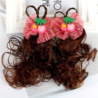 儿童假发辫子新款蝴蝶结卷发可爱小女孩头花韩版公主头饰 小辫子樱桃西瓜红一对