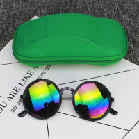 儿童反光太阳镜男圆形表演演出小孩眼镜宝宝墨镜3 4 5 6 7 8 9岁 五彩反光 送镜袋+镜布