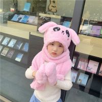 耳朵能动儿童围巾帽子手套一体三件套装男女童秋冬季脖套宝宝保暖 粉色（耳朵会动） 小童（1-6岁）