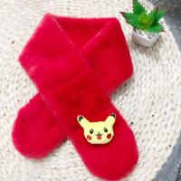 【加宽加厚】卡通儿童围巾冬季男女童宝宝毛绒围巾小孩保暖围脖 红色皮卡丘头