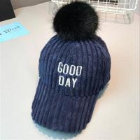 儿童棒球帽秋冬款天大毛球鸭舌帽保暖毛绒男女宝宝帽子灯芯绒韩版 宝蓝色 2-8岁帽围约47-53cm