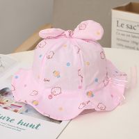 婴儿帽子春秋超萌可爱女宝宝公主渔夫帽夏季遮阳新生幼儿薄款韩版 小羊抽绳款-粉色 建议3-8个月/帽围40-44厘米