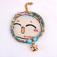 日本和风斜纹金丝线网格猫咪项圈铃铛狗狗颈圈脖圈项链宠物用品 深蓝 S