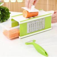 切菜神器多功能滚筒切片切菜器家用切丝刨丝器切土豆丝手动擦丝器 方形果绿色(护手器+刨刀+沥水盒) 手动切菜器A1
