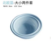 沥水篮塑料镂空厨房家用洗菜篮洗菜盆蔬菜筐水果篮子沥水筛三件套 蓝色 小两件