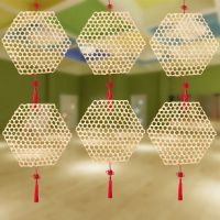 幼儿园商场区角diy六边形竹网空中挂饰装饰材料京剧脸谱创意挂饰 空白竹网+红色中国结 送挂钩6个