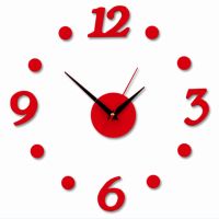 北欧挂钟客厅个性创意现代简约圆形时钟静音家用卧室钟表挂墙时钟 DIY-粘贴钟表/红色 12英寸[直径29.8厘米]