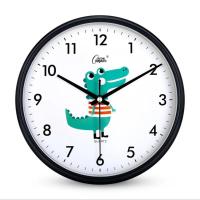 康巴丝钟表挂钟客厅静音墙上免打孔石英钟表挂表创意欧式简约家用 黑框小鳄鱼 9英寸（22厘米）