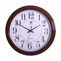 40CM钟表挂钟客厅大气装饰现代圆形石英钟家用静音卧室时钟挂表 木色普通白盘 14英寸(直径36厘米)