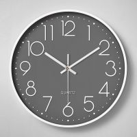 卧室静音钟表挂钟时尚简约客厅时钟家用挂墙创意石英钟墙上挂表钟 灰色 10英寸（25厘米直径）