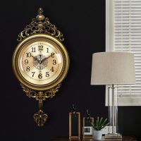 北极星挂钟客厅家用时尚个性创意欧式摇摆豪华大气静音钟表石英钟 琉璃金 摇摆款