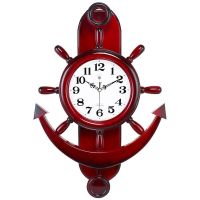 北极星船舵地中海客厅挂钟静音卧室创意摇摆钟表现代简约大石英钟 2863古红色