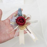 森系婚礼全套襟花新郎新娘结婚胸花迎宾父母伴郎伴娘姐妹手花腕花 酒红色 胸花