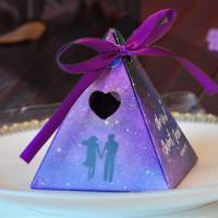 结婚喜糖盒子批发婚礼喜糖礼盒创意婚礼糖盒婚庆糖果盒婚庆喜糖盒 爱心三角糖盒星空款 小号（50个）