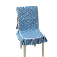 椅套家用连体椅子套通用椅子套罩餐桌椅套椅垫简约餐椅垫桌布套装 简洁蓝 一个连体椅子垫(需要几个拍几件)