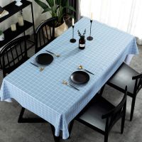 桌布防水防烫防油免洗PVC餐桌垫书桌ins学生台布现代简约茶几 天蓝方格 70*138cm(超实惠价格)