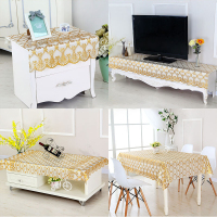 茶几桌布pvc茶几垫烫金餐桌布现代简约台布长方形欧式电视柜台布 孔雀花金色 60*120cm[茶几用]