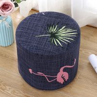 圆形方形凳子套圆墩套方凳子座套罩沙发墩座套罩布艺全包皮蹲座套 薄款弹力布[火烈鸟蓝色] 圆形直径30--高度25