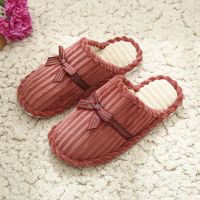 2020冬季棉拖鞋男女厚底情侣居家室内防滑保暖冬天可爱熊猫月子拖 灯芯绒枣红色 36-37(适合35-36脚)