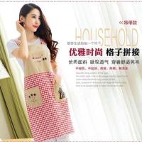 家居厨房防水防油围裙韩版时尚长袖围裙成人罩衣棉麻工作服背带裙 红色背带