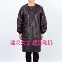 男女加大加厚皮革罩衣防油反穿衣长袖工作服长厨房屠宰PU防水围裙 随机色皮革(反穿衣)90厘米长
