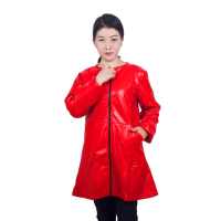 2020款罩衣成人女冬季PU皮防水防油中长款工作服长袖外套大人围裙 红色 L码(适合110-120斤)