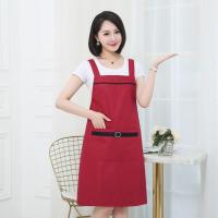 男士加长加大防水防油无袖围裙拉链兜时尚男女工作服韩版可印字 防水梅花扣红色（背带款