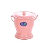 加厚不锈钢痰盂花兰桶成人尿盆老人小孩坐便器医护便器用品 塑料粉红色(称重100斤）送刷子