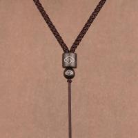 高档檀木手工编织项链绳子男女翡翠玉佩吊坠挂绳挂件绳脖子挂坠绳 檀木镶银丝咖啡色固定款