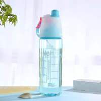 篮球水杯男生喷雾水杯杯子男夏天用的水杯詹姆斯库里欧文科比水杯 【透明】蓝色杯