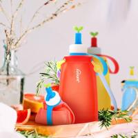 日韩儿童夏季野营硅胶水壶学生喝水折叠水袋防呛便携式水杯易收纳 儿童红【300ML】