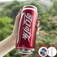 创意易拉罐不锈钢保温杯大容量男女学生可乐罐吸管直饮ins杯子 单盖【單杯+吸管盖+杯刷】 红可口可乐【201 不保温 会