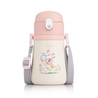 熊本士316可爱儿童保温杯带吸管幼儿园小学生男女防摔宝宝水壶 童趣小鹿(背带+把手)送杯刷
