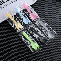 一次性叉勺独立包装甜品勺水果叉勺生日蛋糕冰淇淋加厚塑料小勺子 蛋糕叉勺10只独立包装[颜色备注]