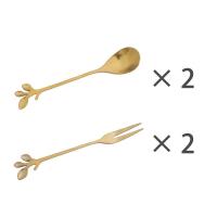 南瓷汇创意轻奢牙签盒水果叉两用陶瓷不锈钢叉甜品叉蛋糕勺水果签 2树叶叉2树叶勺