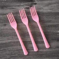 一次性叉子水果叉加厚7寸水果茶长柄叉塑料餐叉插水果长叉18CM 粉红色 散装100个