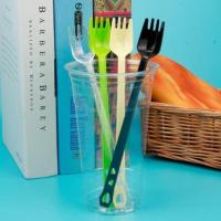 一次性长柄塑料勺子加长水果捞沙拉烧仙草水果茶叉勺子一体独立装 简装黑色100个