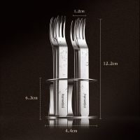 304不锈钢水果小叉子家用可爱月饼蛋糕甜品叉高档创意水果签套装 【304不锈钢】6支水果叉+收纳架